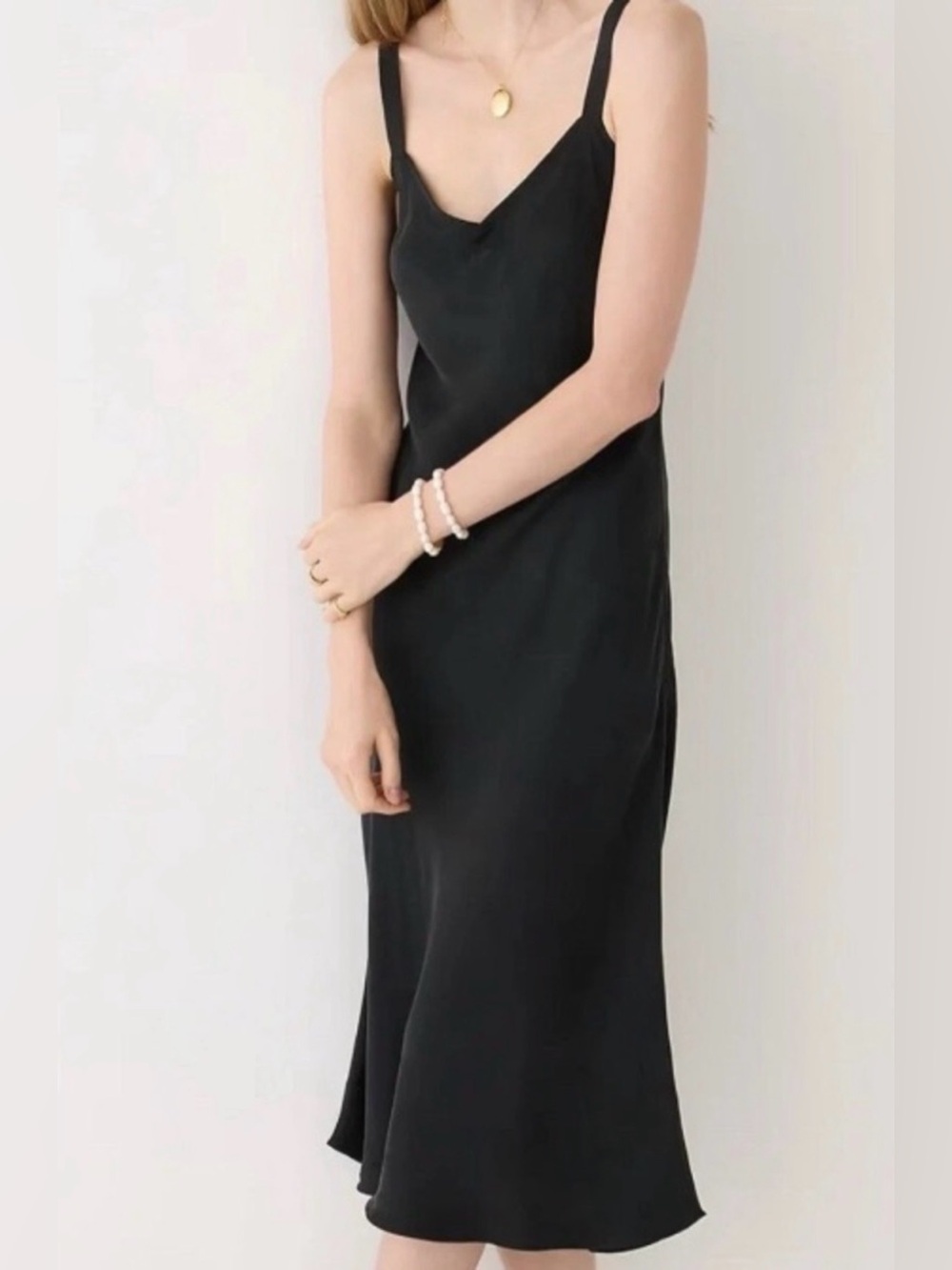 J. Crew Gwyneth V-neck Black slip dress in cupro blend Size 6